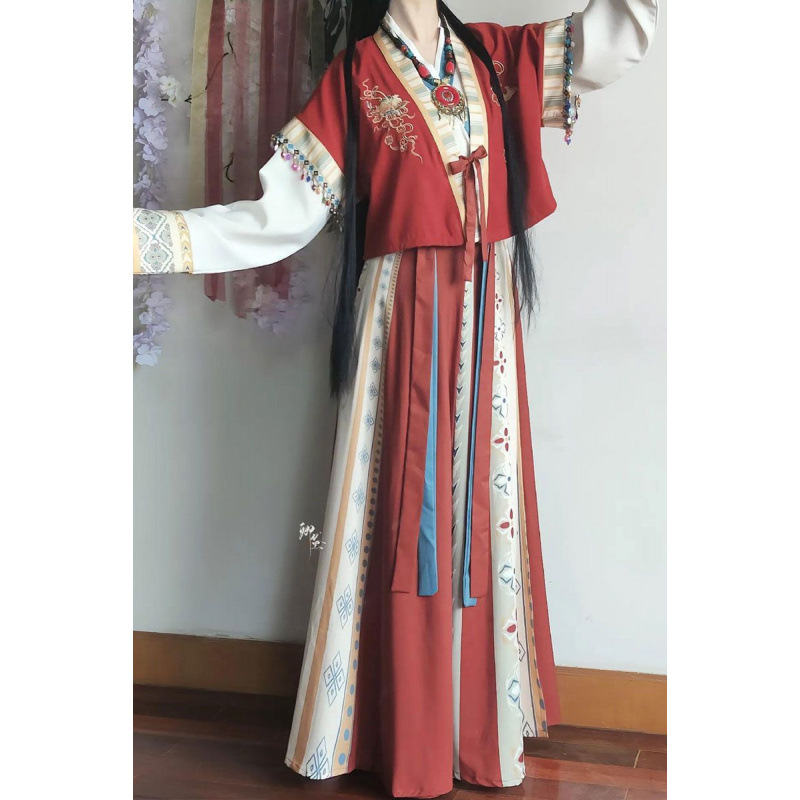 Платье Ханфу больших размеров для женщин, этнический экзотический стиль, весенне-осенний стройнящий многослойный улучшенный древний костюм в стиле Тан