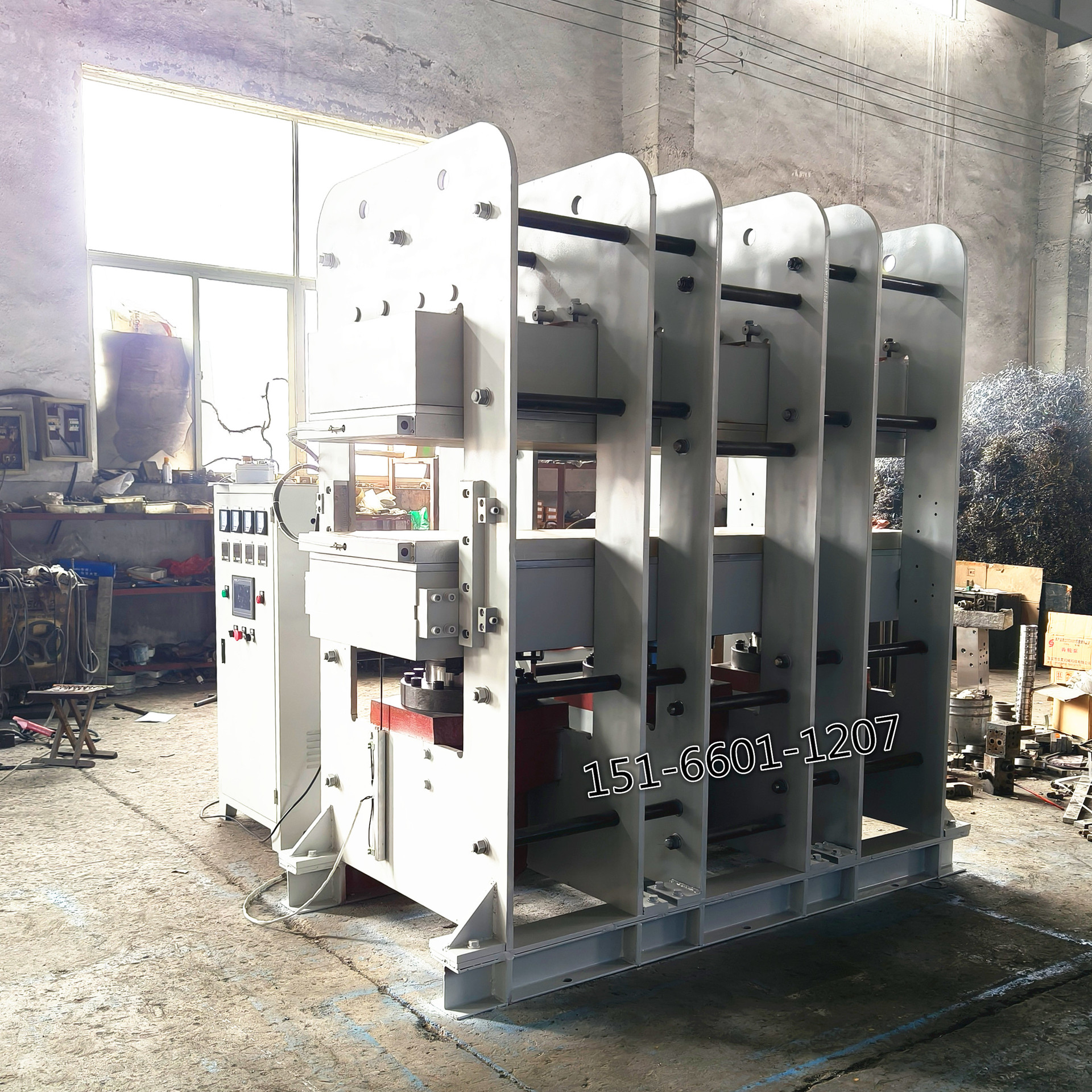 Long rubber sheet hot press frame type three cylinder automatic PLC rubber forming machine