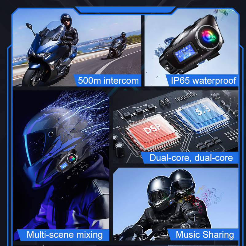 Q58MAX Cross-border Special Helmet Bluetooth Headset MP3 Mixing Music Sharing LCD Screen FM Intercom Helmet Headset