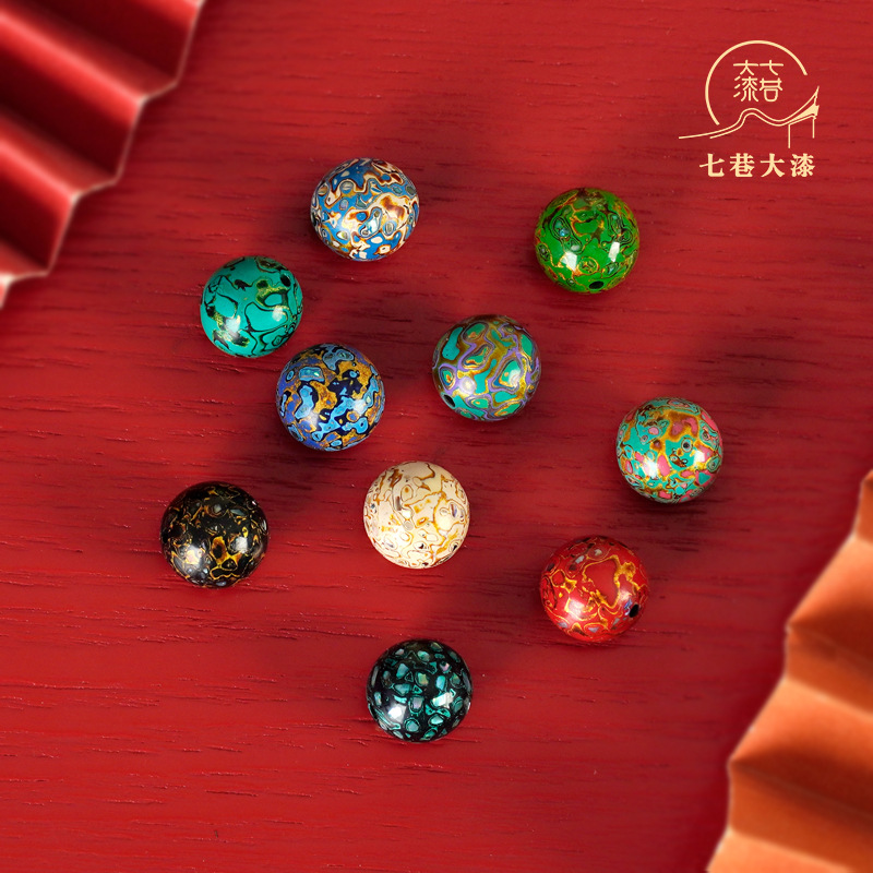 Seven Lane Lacquer Beads Fuzhou Lacquer 12mm Bracelet Gift Lacquer New Chinese Style Noodle Lacquer Rhino Leather Intangible Heritage