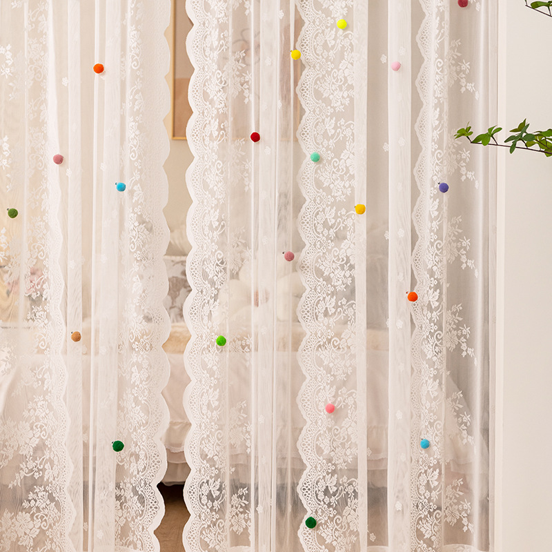 Korean-Style Fresh Lace Sheer Curtain for Girls' Princess-Style Bedroom Children's Room French Curtain Partition Door Curtain Shade Curtain