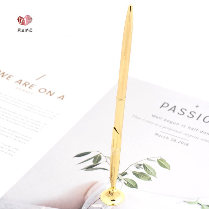Factory wholesale in stock metal desk pen base hotel front desk pen base LOGO gold silver fixed base