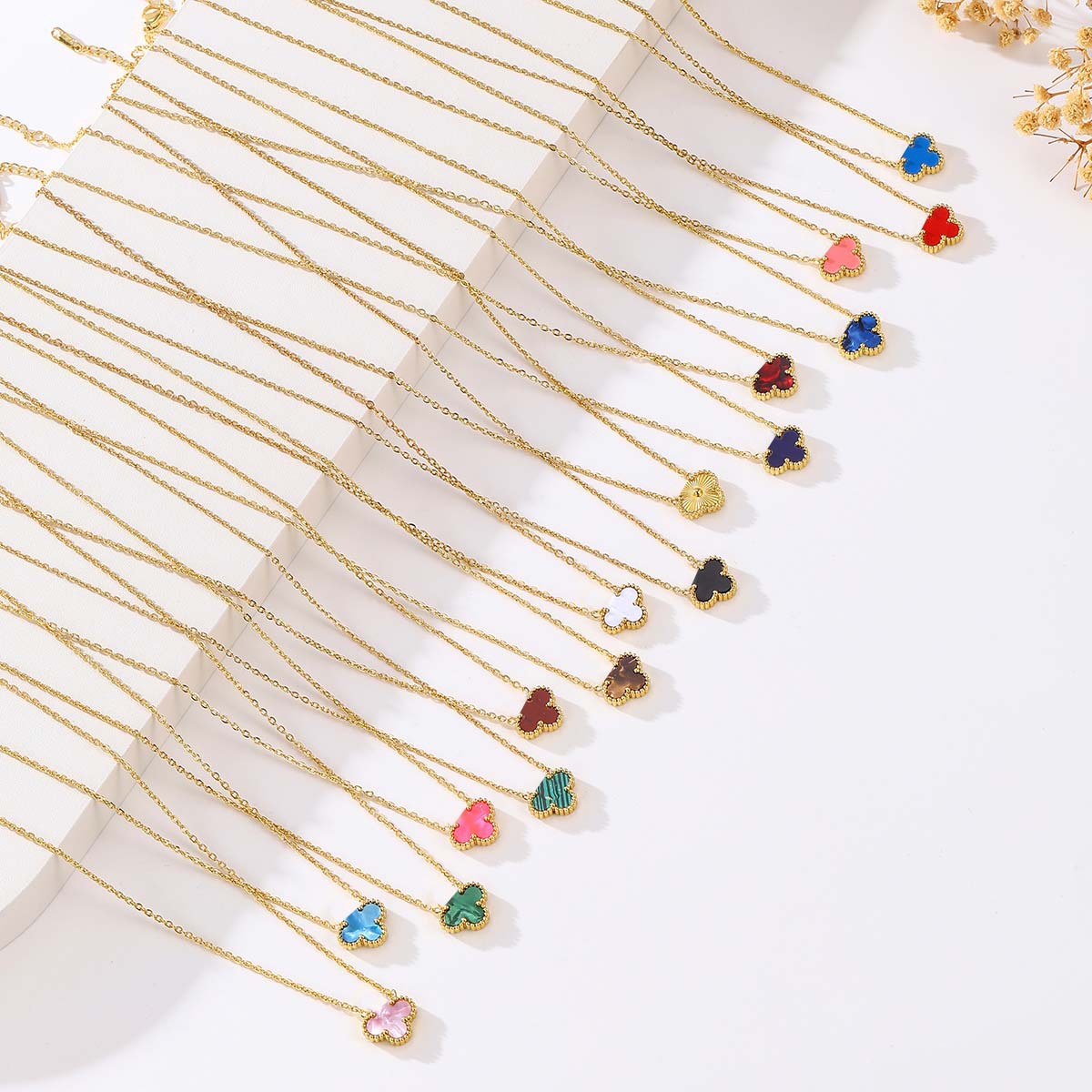 Счастливое двустороннее ожерелье с клевером для женщин, 18К золото, простая цепочка для ключицы