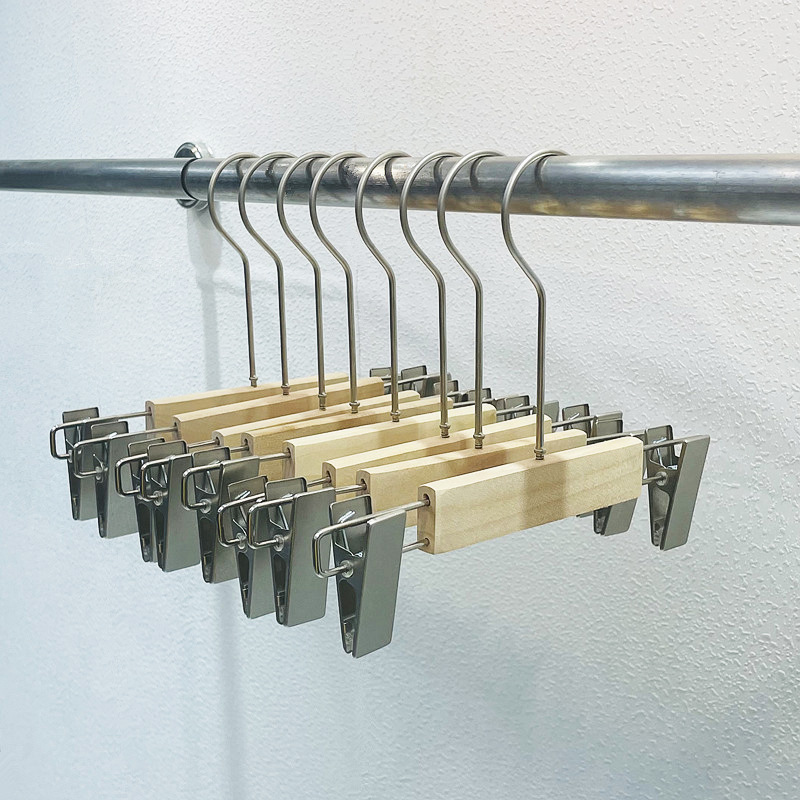 Solid Wood Pants Rack for Clothing Stores, Non-Slip Wooden Pants Hanger for Men and Women, Children's Pants Clip Wholesale with Logo