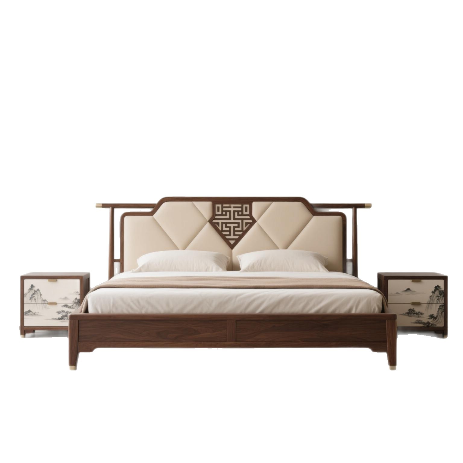 New Chinese Style Solid Wood Bed Master Bedroom Large Bed 1.8m Golden Rosewood Double Bed Song Style Aesthetic Bed Zen B&B Furniture