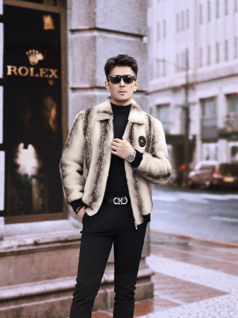 Tiger Pattern Mink Outwear Men's Whole Mink Real Mink Short Mink Haining Fur Outwear Men's 2025 Winter New Manufacturer