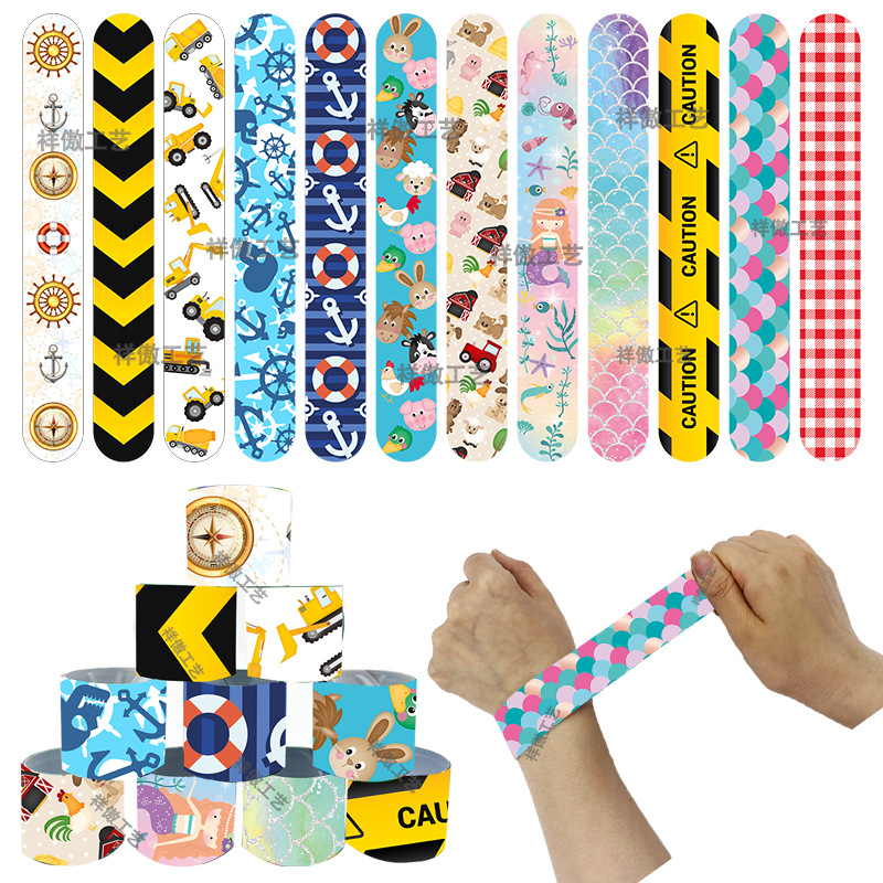 Cross-border New Mermaid Pirate Farm Engineering Car Snap Ring Bracelet Children's Party Birthday Pat Ring