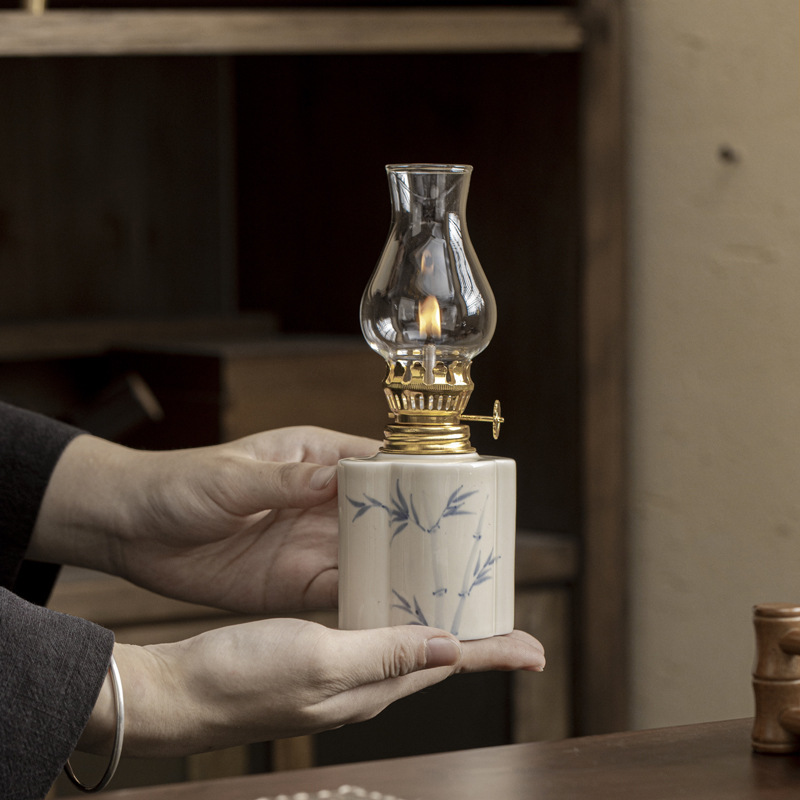 Creative ceramic butter lamp camping atmosphere lamp home antique small oil lamp everbright lamp Buddha ornaments tea