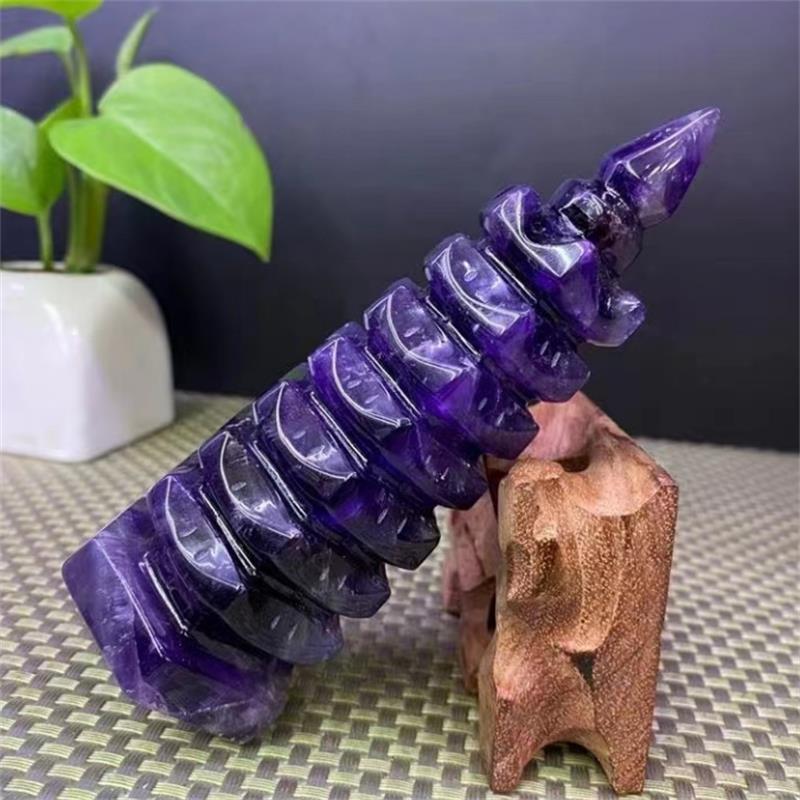 Natural Amethyst Nine-Story Wenchang Tower Ornaments Amethyst Raw Stone Raw Mineral Crystal Entrance Bedroom Living Room Ornaments