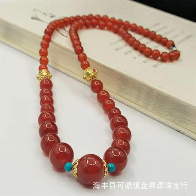 Новый китайский натуральный красный агат ожерелье женский день рождения год халцедон агат многократная цепочка ключицы ретро оптовая продажа