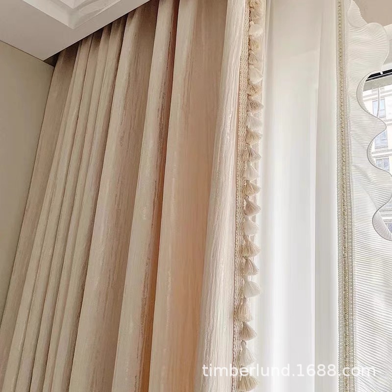 Vertical Chenille Blackout Curtains New Cream Style Log Style French Living Room Light Luxury Chenille Gilt Curtains