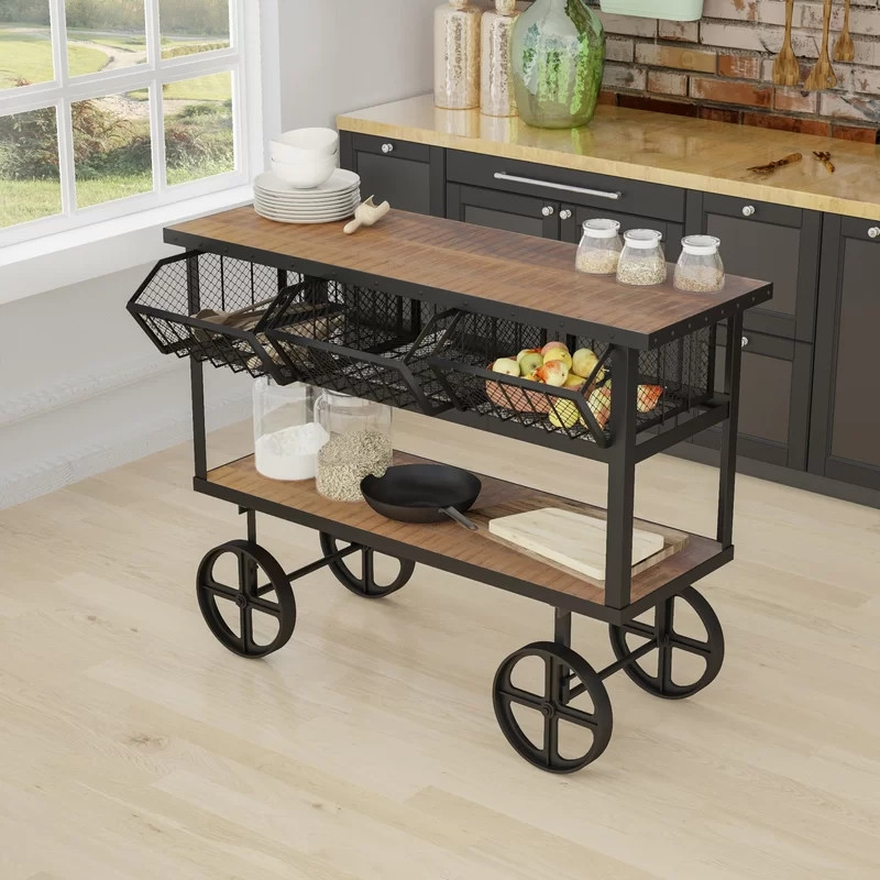 Wrought Iron Wine Car American Style Retro Hotel Sideboard Dinner Plate Collection Car with Wheels KTV Trolley Dining Car Solid Wood