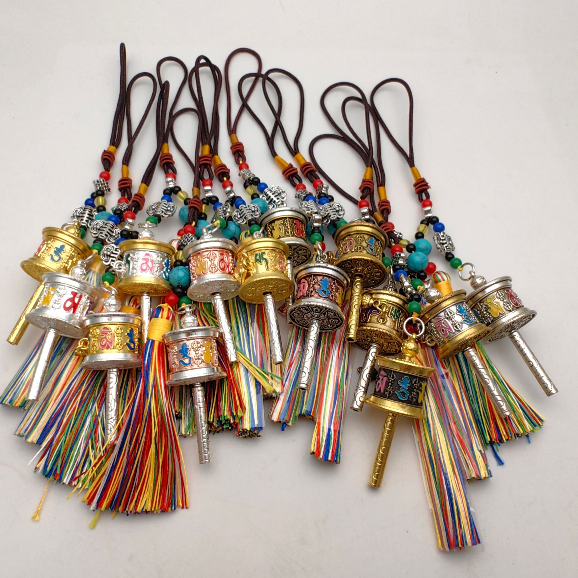 Xizang Xizang Jewelry Six-Character Mantra Prayer Tube Tassel Pendant Bag Car Hanging Keychain Prayer Wheel Pendant