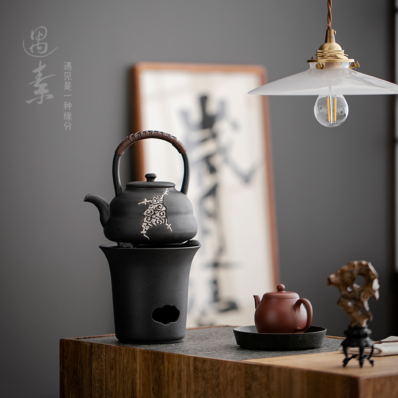 Retro Coarse Pottery Tea Stove, Lifting Beam, Teapot, Open Flame Water Kettle, Full Set of Electric Ceramic Stove, Teapot, Alcohol Stove