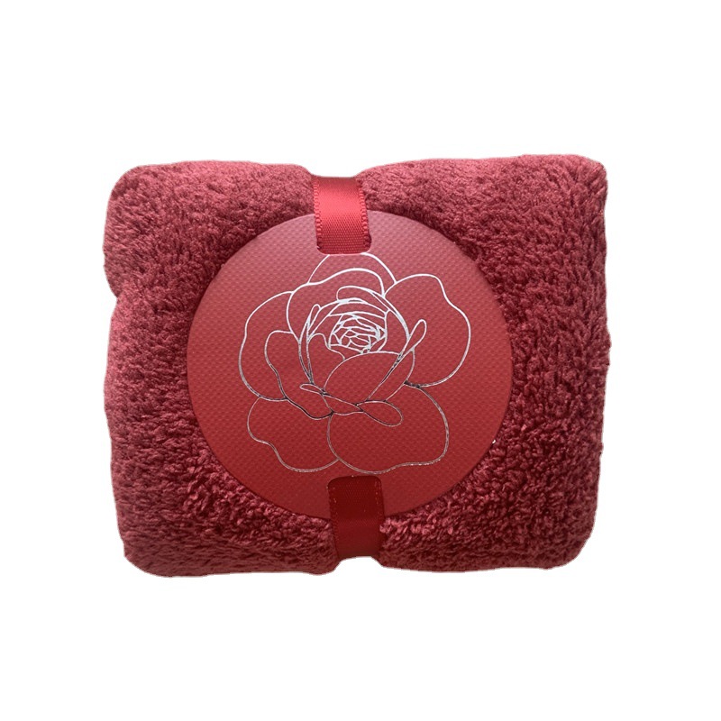 Wedding party birthday gift box with coral fleece Camellia small red flower square towel wedding towel