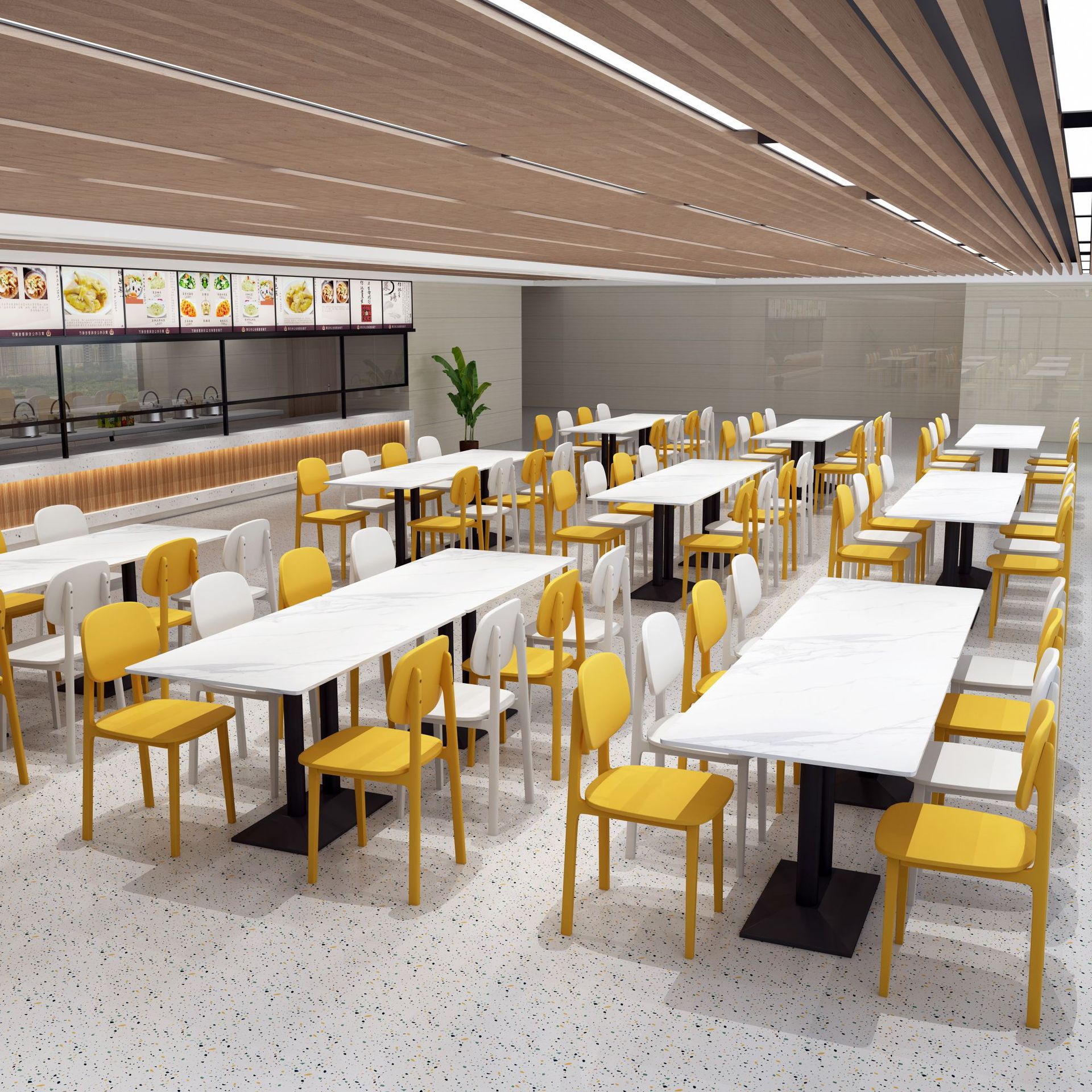 School Student Canteen Dining Table and Chair Combination Slate Company Factory Employee Canteen Restaurant 4-Person One-Piece Table and Chair