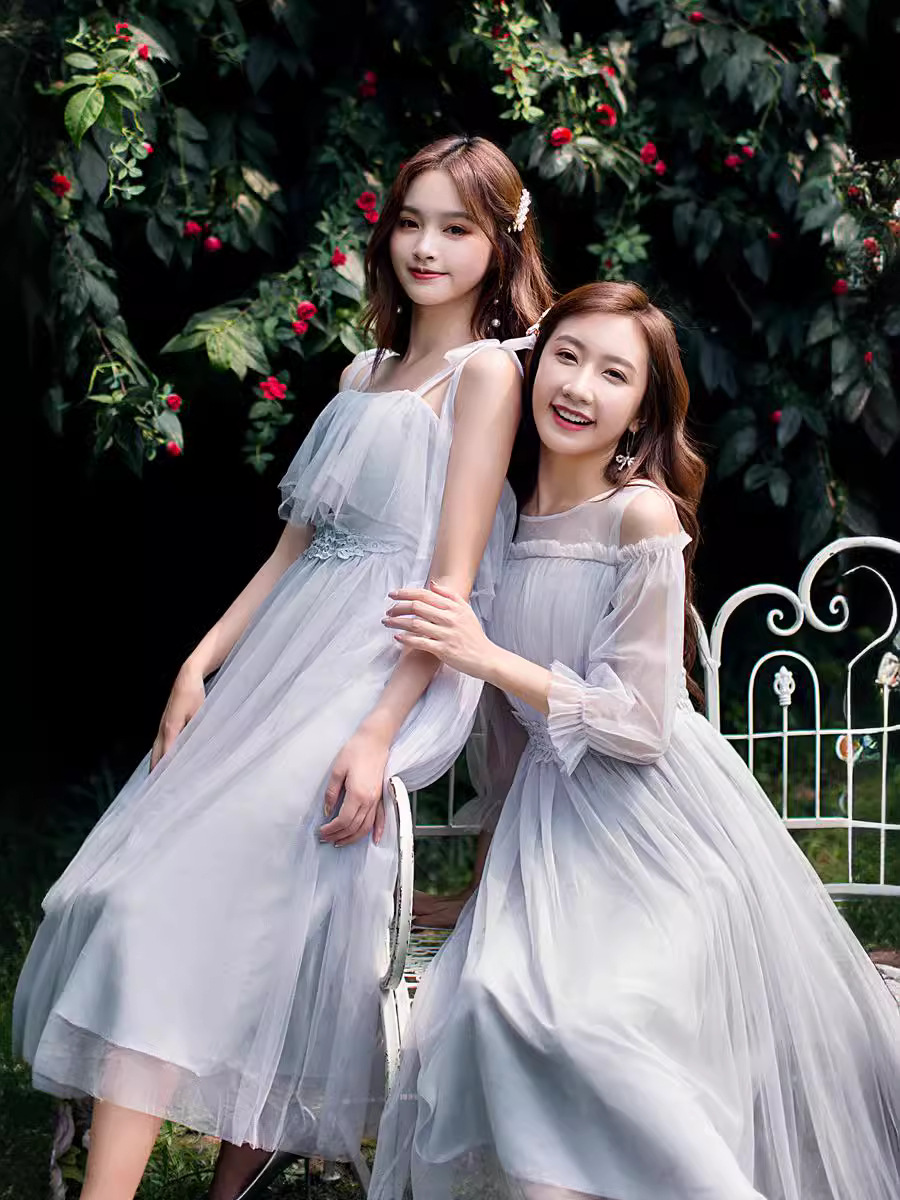Bridesmaid Dress for Women 2025 New Mid-Length Sister Group Slimming Look One-Shoulder Fairy Elegant Host Performance Evening Dress