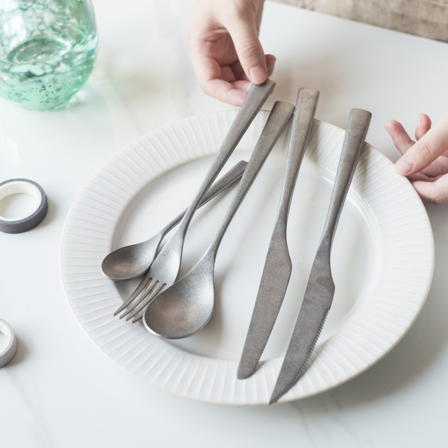 New Era Old Snowflake Sand 304 Stainless Steel Knife, Fork and Spoon 4-Piece Hotel Western Steak Tableware Gift Set