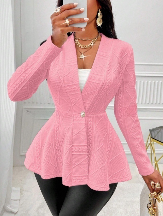 Жаккард 2024 европейская и американская кросс-бордерная Amazon новая текстурированная кнопочная куртка с длинным рукавом