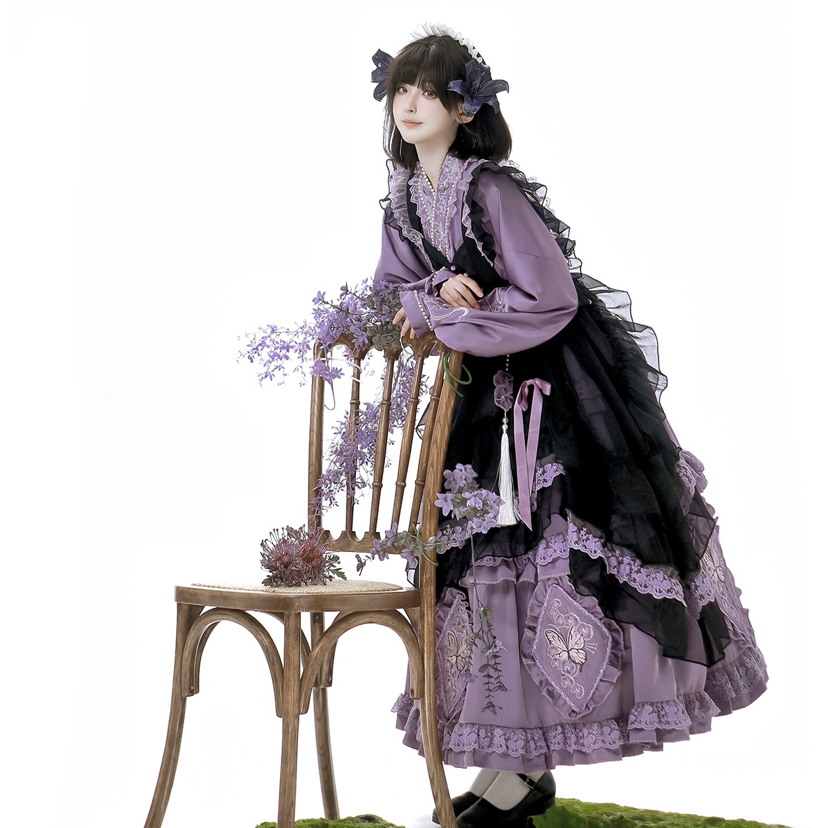 Bear Dou Sauce Original Phalaenopsis Garden Lolita Female Lolita Apron dress Daily Sweet suit 9392