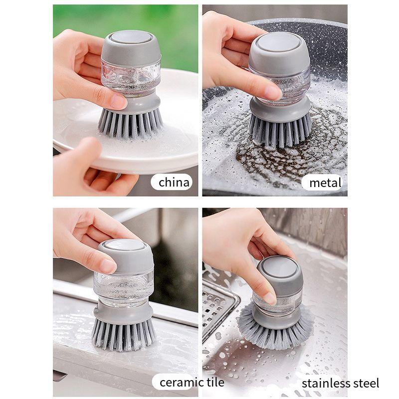 Brush Pot Artifact Washing Pot Brush Dishwashing Brush Non-stick Hand Automatic Liquid Brush Pot Household Kitchen Lazy Cleaning Pot Brush