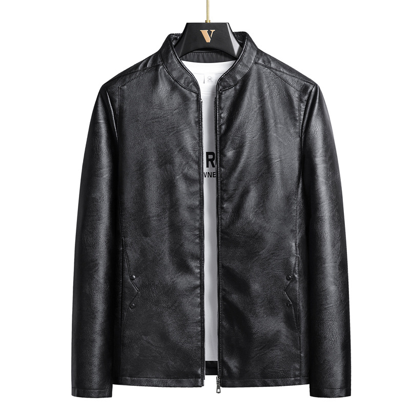 2024 autumn and winter men's leather clothing fashion PU leather jacket motorcycle style trendy plus size stand collar leather clothing cross-border foreign trade