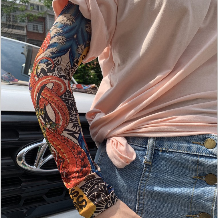 Cross-Border Wholesale Tattoo Sleeves Flower Arm Sleeves Tattoo Men's and Women's Sleeves Summer Cycling and Driving Sun Protection Arm Sleeves Hand Sleeves