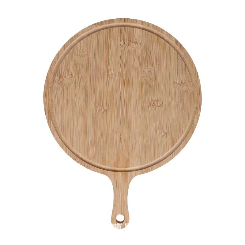 Creative Home Pizza Bamboo Tray Western Food Steak Solid Wood Tray with Handle Round Sushi Wooden Tray