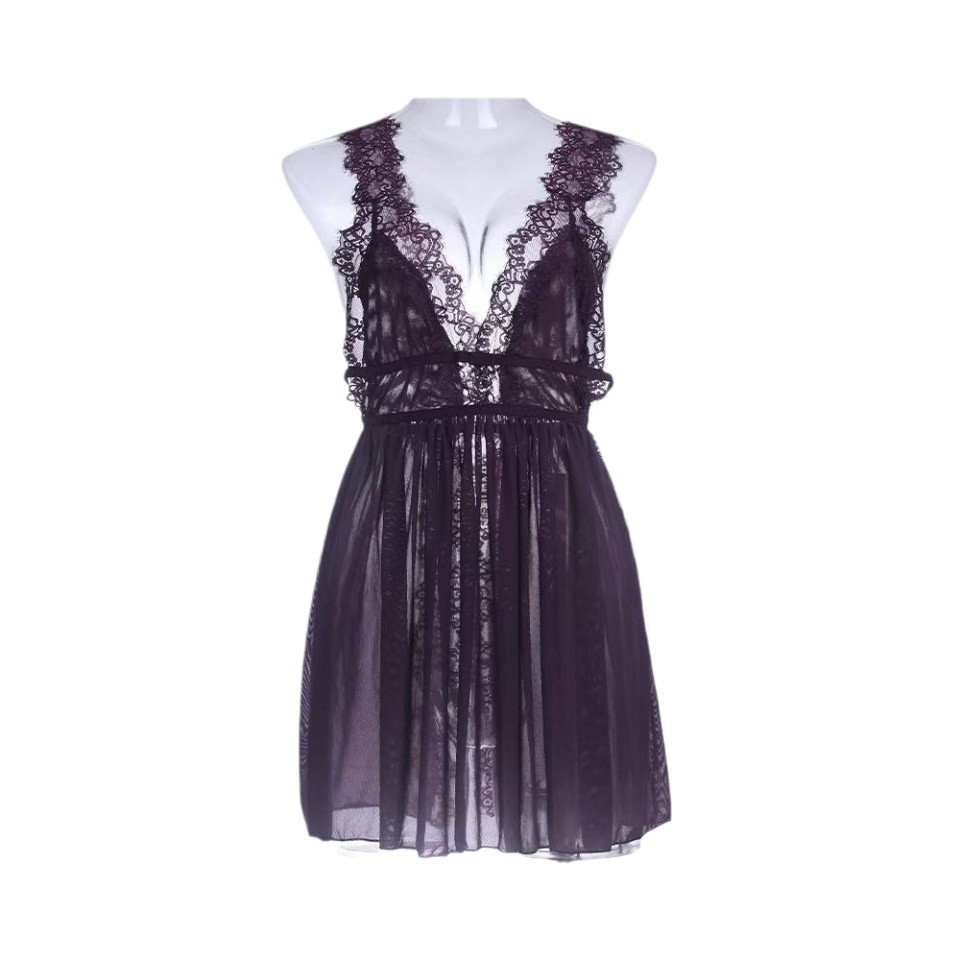 Butterfly Miaosi Sexy Underwear Women's Deep V Sexy Mesh Perspective Temptation Lace Thin Nightgown Charming A613