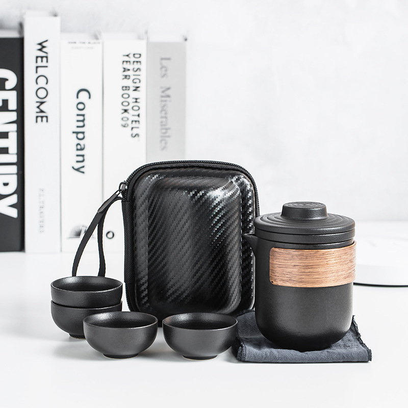 Portable Travel Tea Set suit One Pot Four Cups Outdoor Camping Car Household Simple Ceramic Express Cup Customization