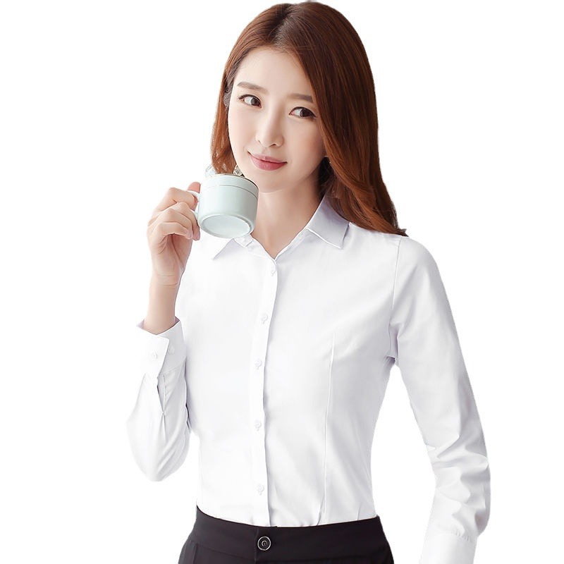 Spring and Autumn New Black White Shirt Women's Korean Style Slim Long Sleeve Work Shirt Work Clothes Professional Wear Formal Top