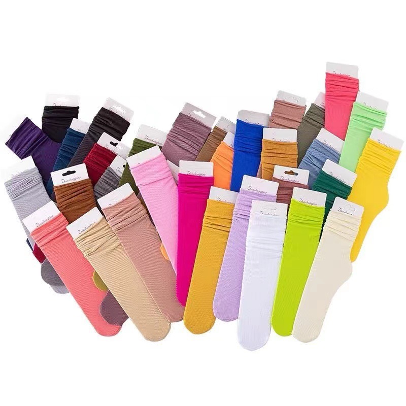 Spring and Summer Thin Mid-Calf Socks Ice Socks Pure Color Thin Japanese Style Pile Socks Ladies Ins Trendy Popular Ice Silk Socks