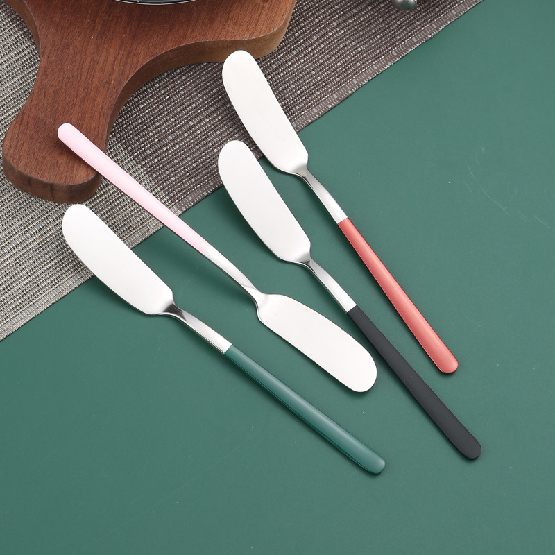 Cross-Border 304 Stainless Steel Butter Knife Korean Long-Handled Jam Knife Oil Cheese Bread Knife Butter Knife Decorating Knife