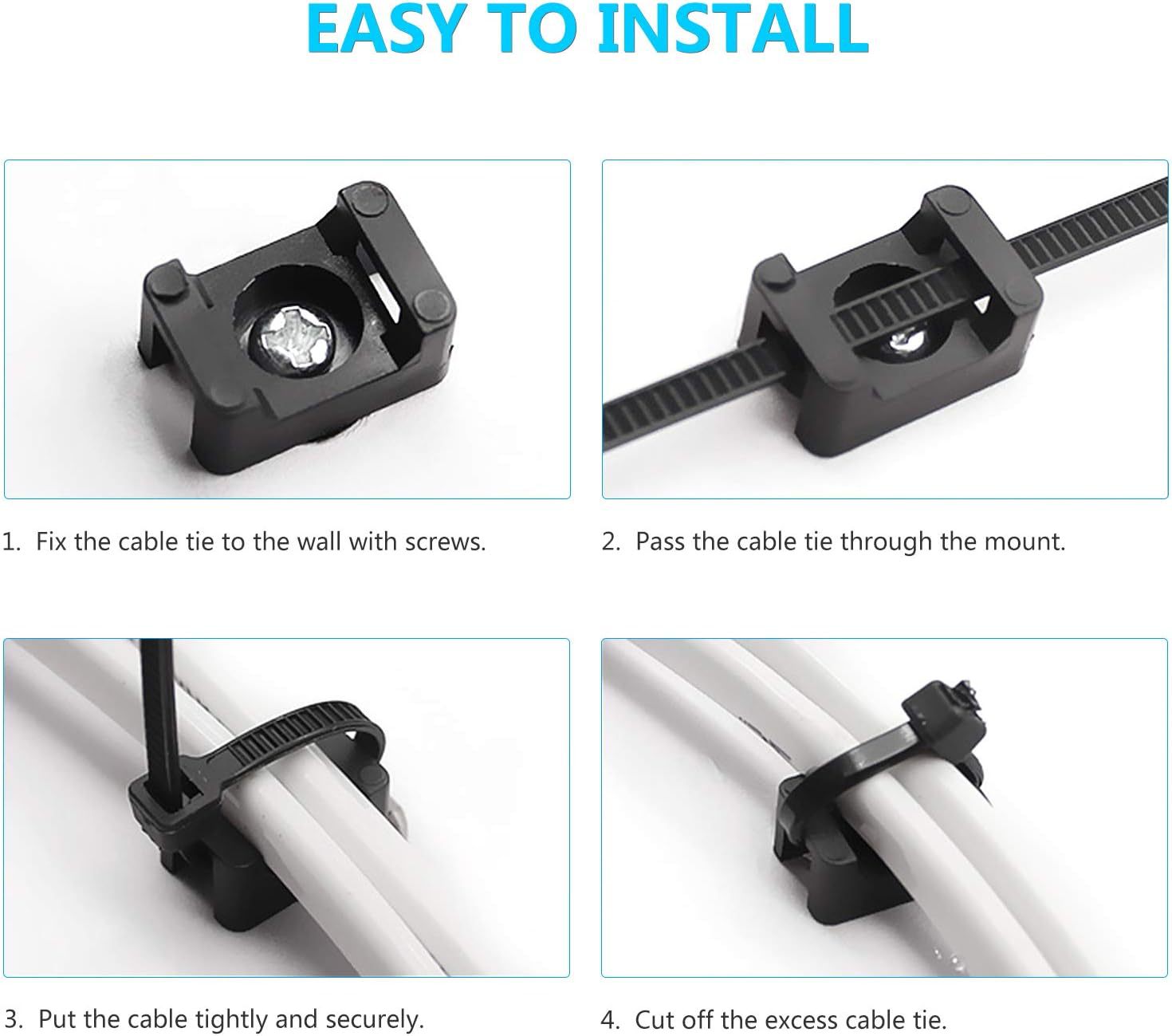 Coolty 150 Stück Schwarz Cable Tie Fixing 23Mmx16Mm