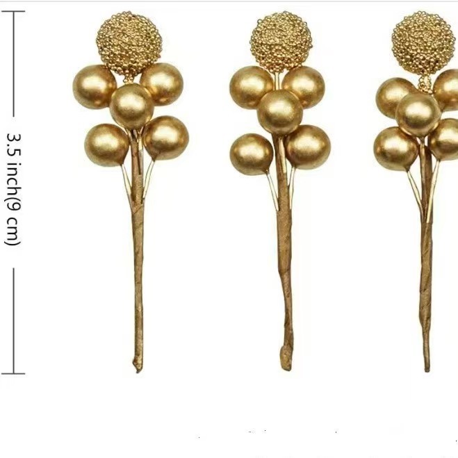 [Gold and Silver Glass Beads Fruit String] Wedding Candy Box Accessories Simulation Myrica rubra Gold Berry Small Gold Fruit String