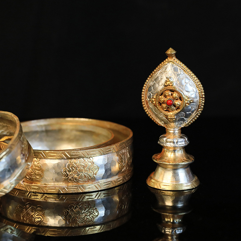 Nepalese Copper Manza Plate Carved Eight Jixiang Luo Xiu Plate Household Xizang Manza Plate with Tray Household Convedor