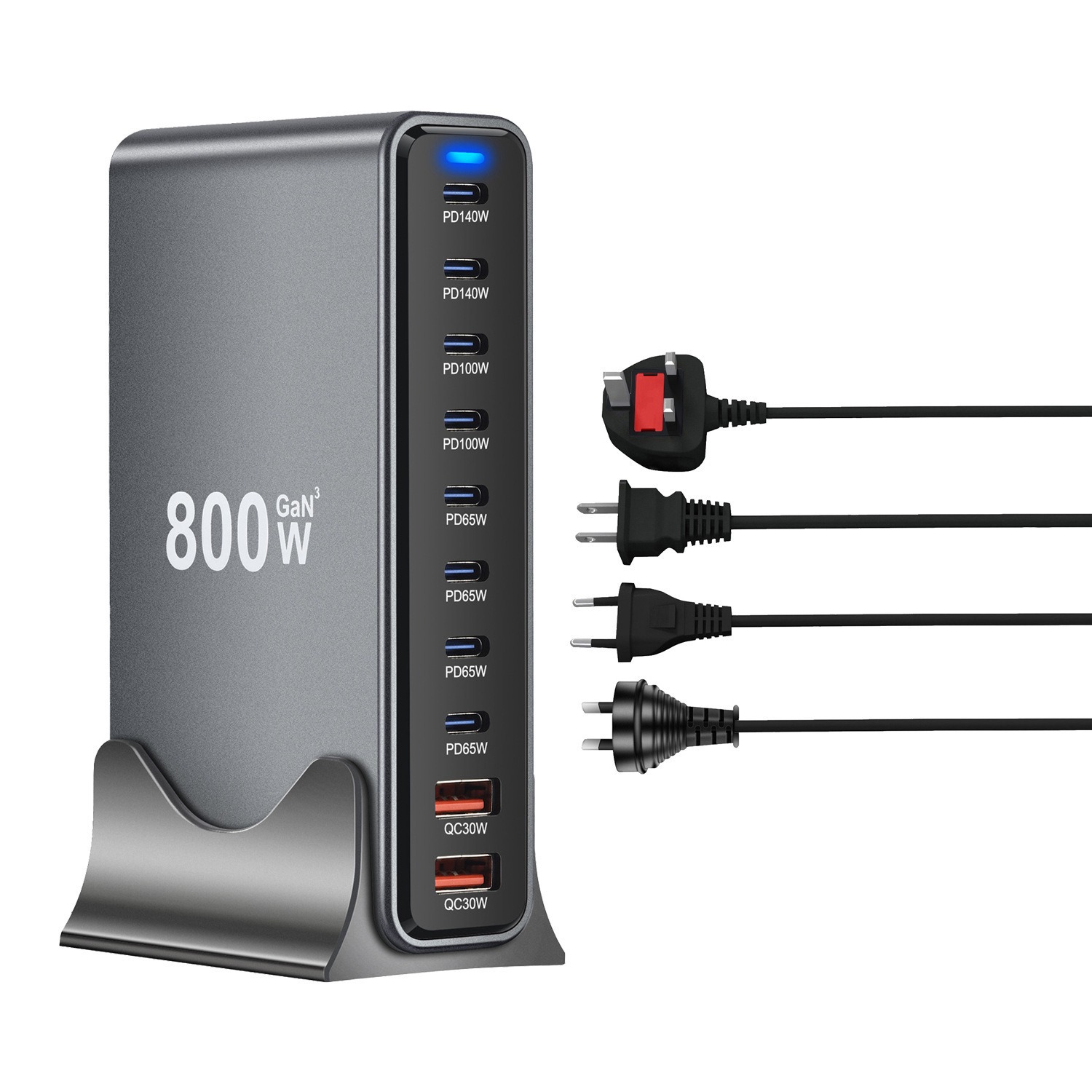 Popular 800W Multi-Port Mobile Phone Charger USB Fast Charging Pd High Power Charger Gallium Nitride Desktop Charging Station