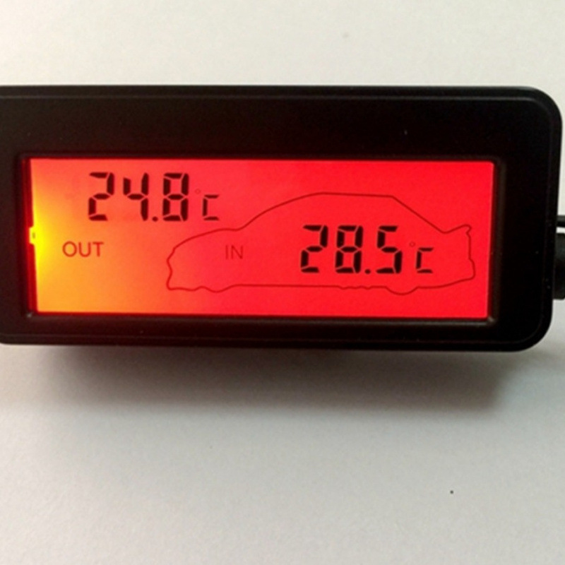 Mini Lcd Car Interior and Exterior Dual Thermometer Blue Light Green Light Orange Light Optional Compact and Simple 12V Digital Thermometer