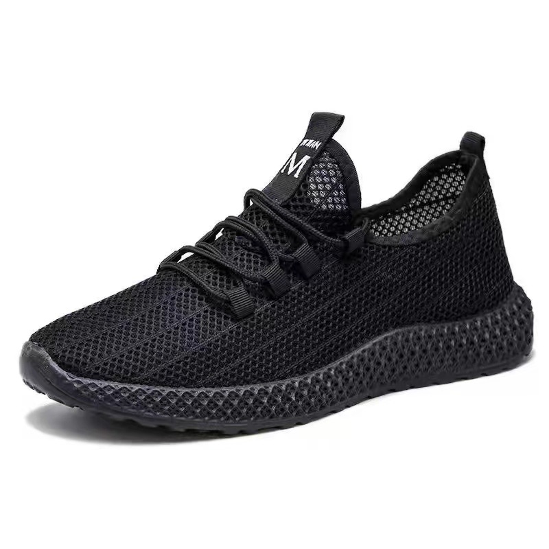 New Men's Shoes Summer Mesh Sneakers Breathable Thin Hollow Mesh Shoes Men's Running Lightweight Black Casual Shoes
