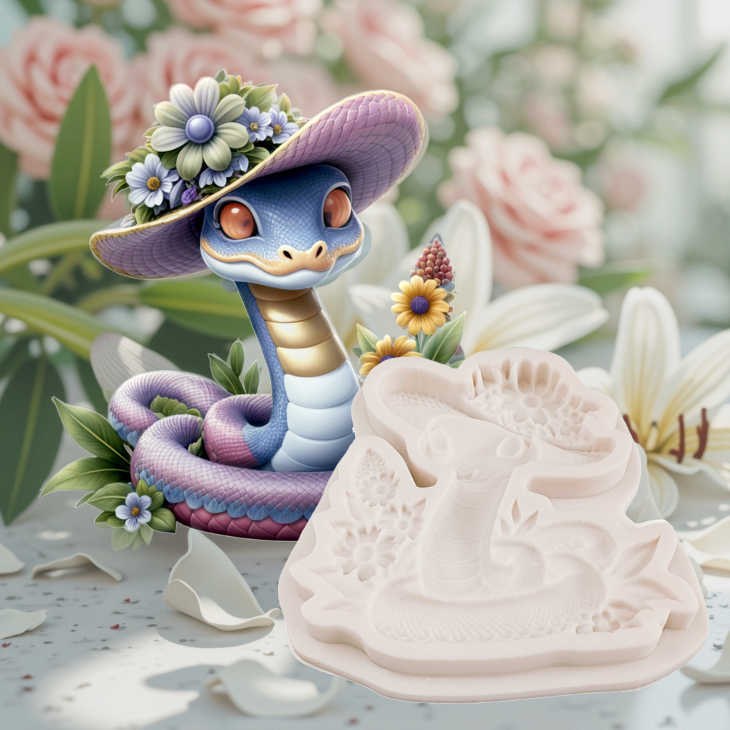 New Flower Hat Cute Snake Silicone Fondant Mold Cake Decoration Baking Mold DIY Aromatherapy Plaster Mold Ready for Sale