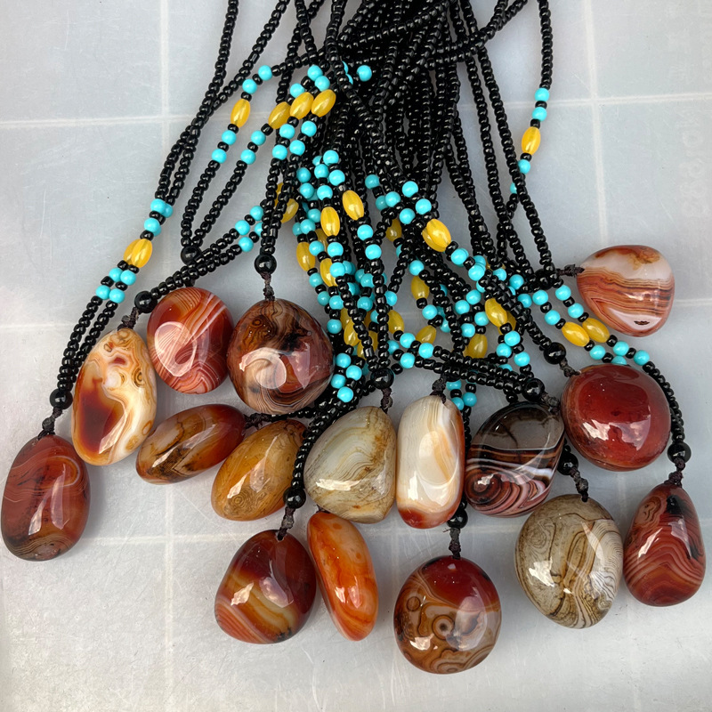 Натуральный шелковый агат ожерелье агат каменный кулон шелковый агат ручка велосипедная подвеска цепочка свитера оптовая продажа