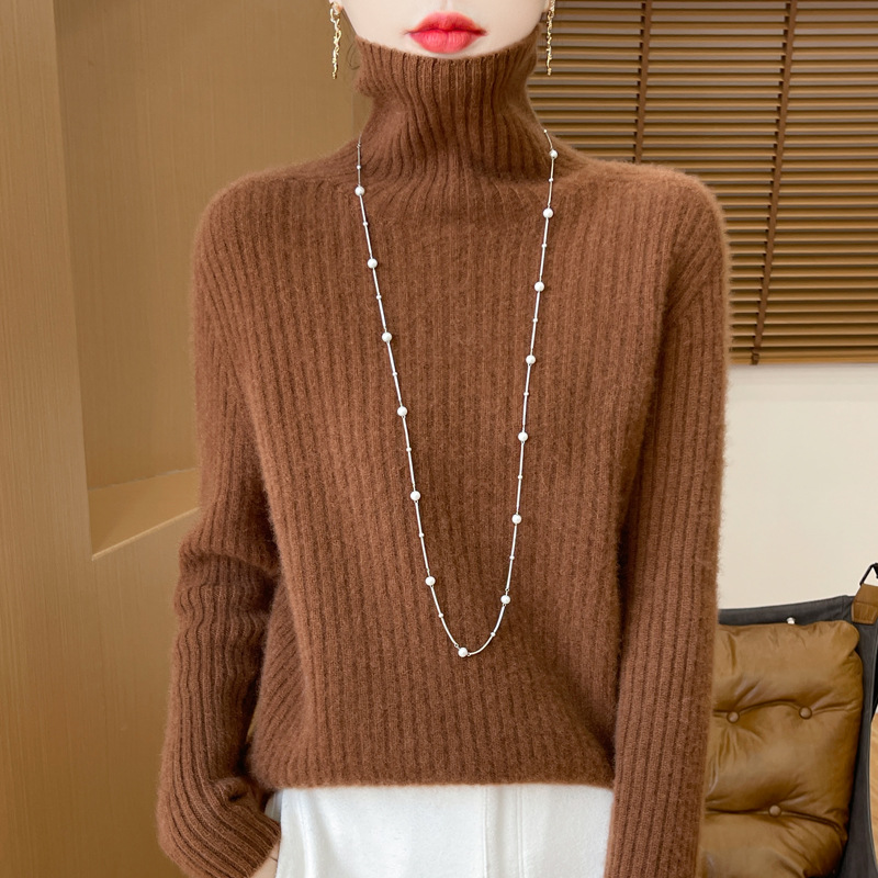 First-Line Garment High Collar 100 Pure Wool Sweater Women's Drawdown Thickened Sweater Korean Versatile Cashmere Knitted Base Shirt