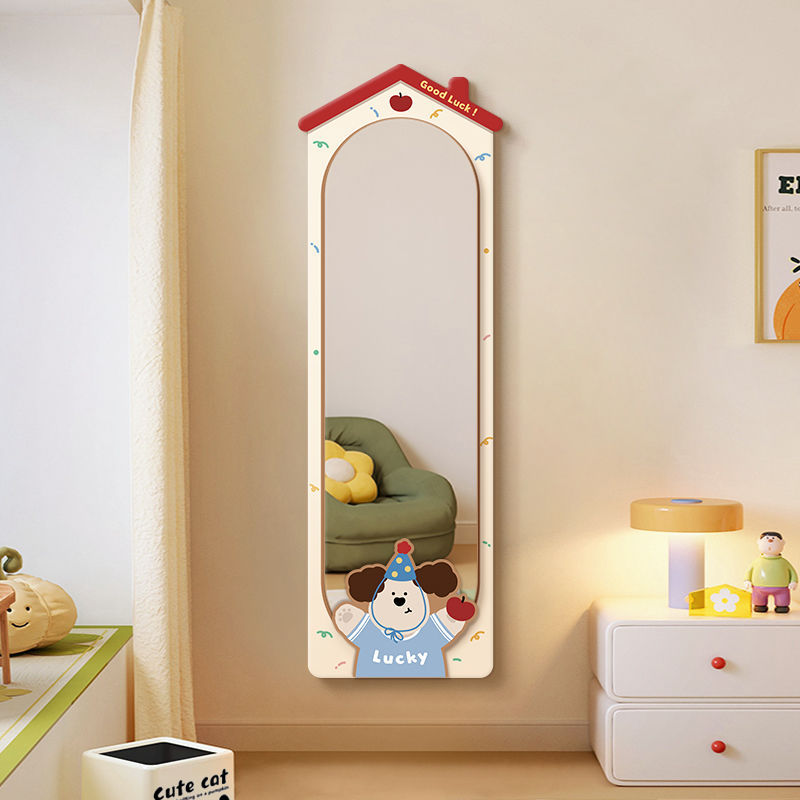 Cute Dopamine Full-Length Mirror for Home Wall-Mounted Mirror, Trendy Style for Girls' Bedroom, Cream-Style Floor-Standing Dressing Mirror