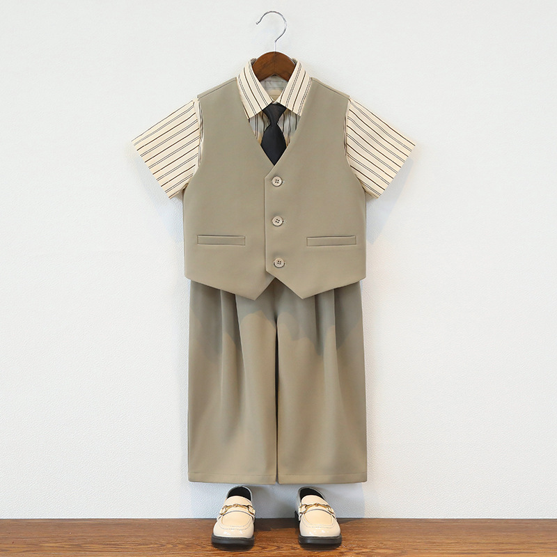 Children's Suits, Boys' Spring and Summer Casual and Handsome Vest Sets, Flower Girl's One-Year-Old Dress, Boy's Host Photography Performance Clothing