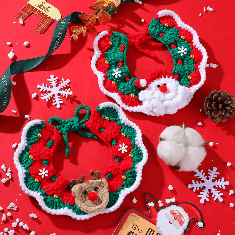 Рождественский биб для кошек: регулируемый, милый, вязаный, новогодний, украшения