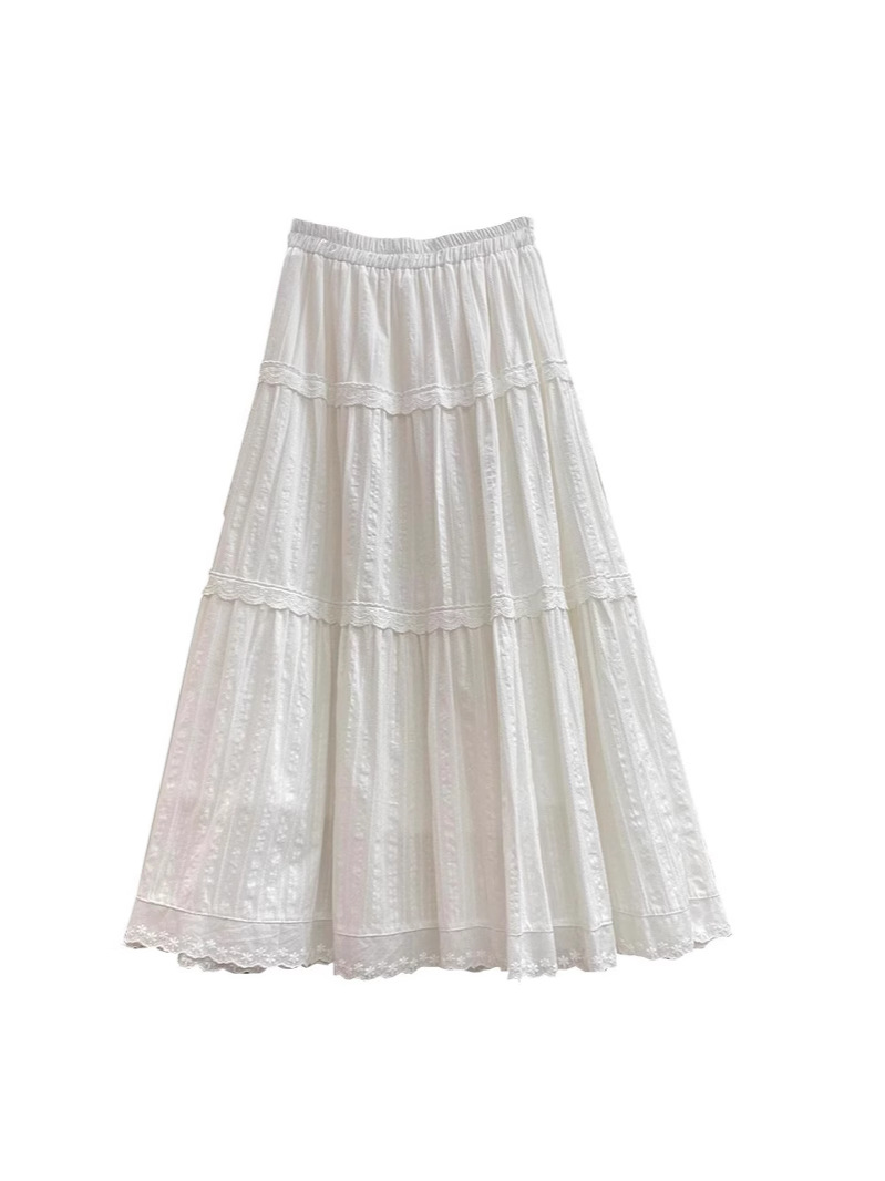 Gentle Style Sweet Lace Edge White Skirt 2025 Summer New Slimming Hierarchical Cake A- Line Long Dress