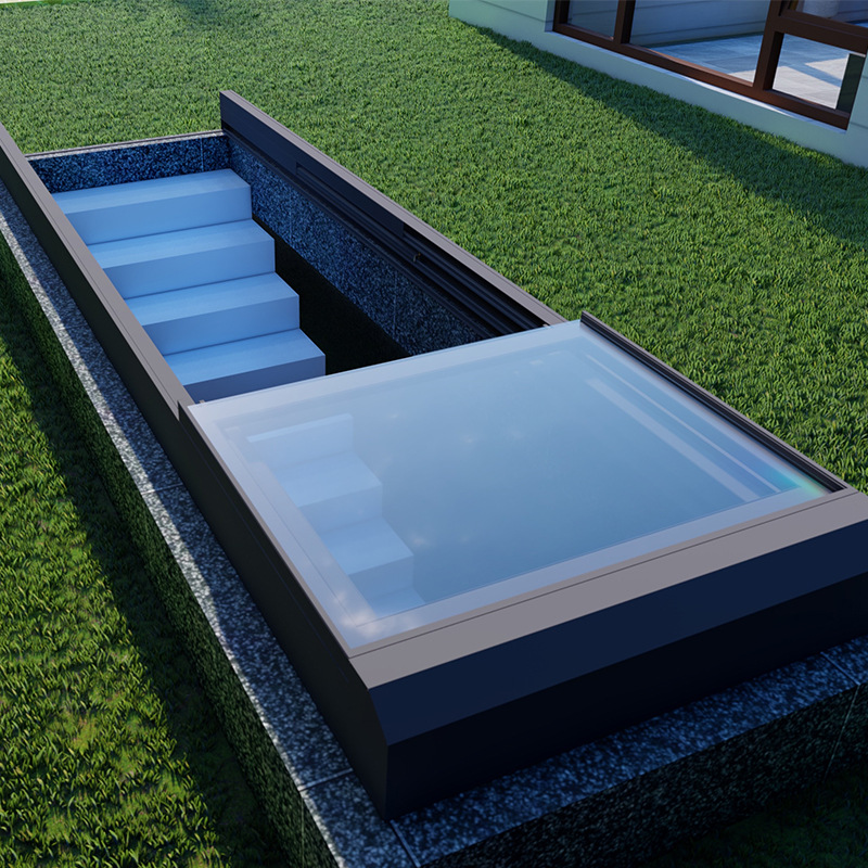 Sunroom Retractable Sliding Electric Skylight Aluminum Alloy Manual Straight-Line Ceiling Smoke Exhaust Window Ventilation Skylight