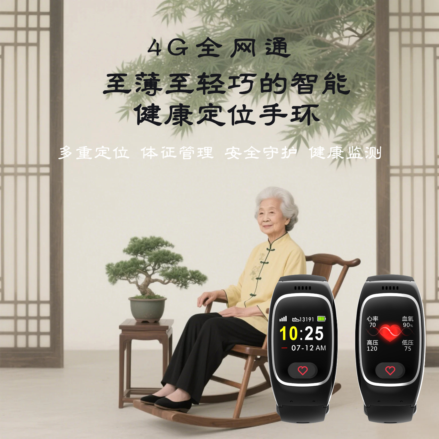 Браслет для пожилых с GPS, мониторинг давления и пульса