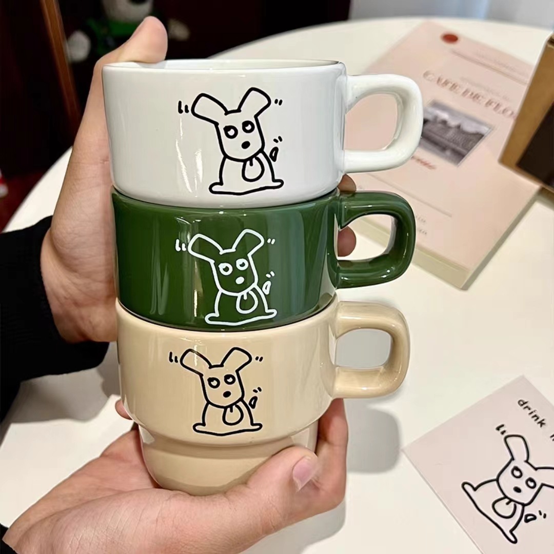 Stacking Cup Ceramic Mug Puppy Creative Coffee Cup Customized with Pictures Household Ceramic Cup High-value Water Cup