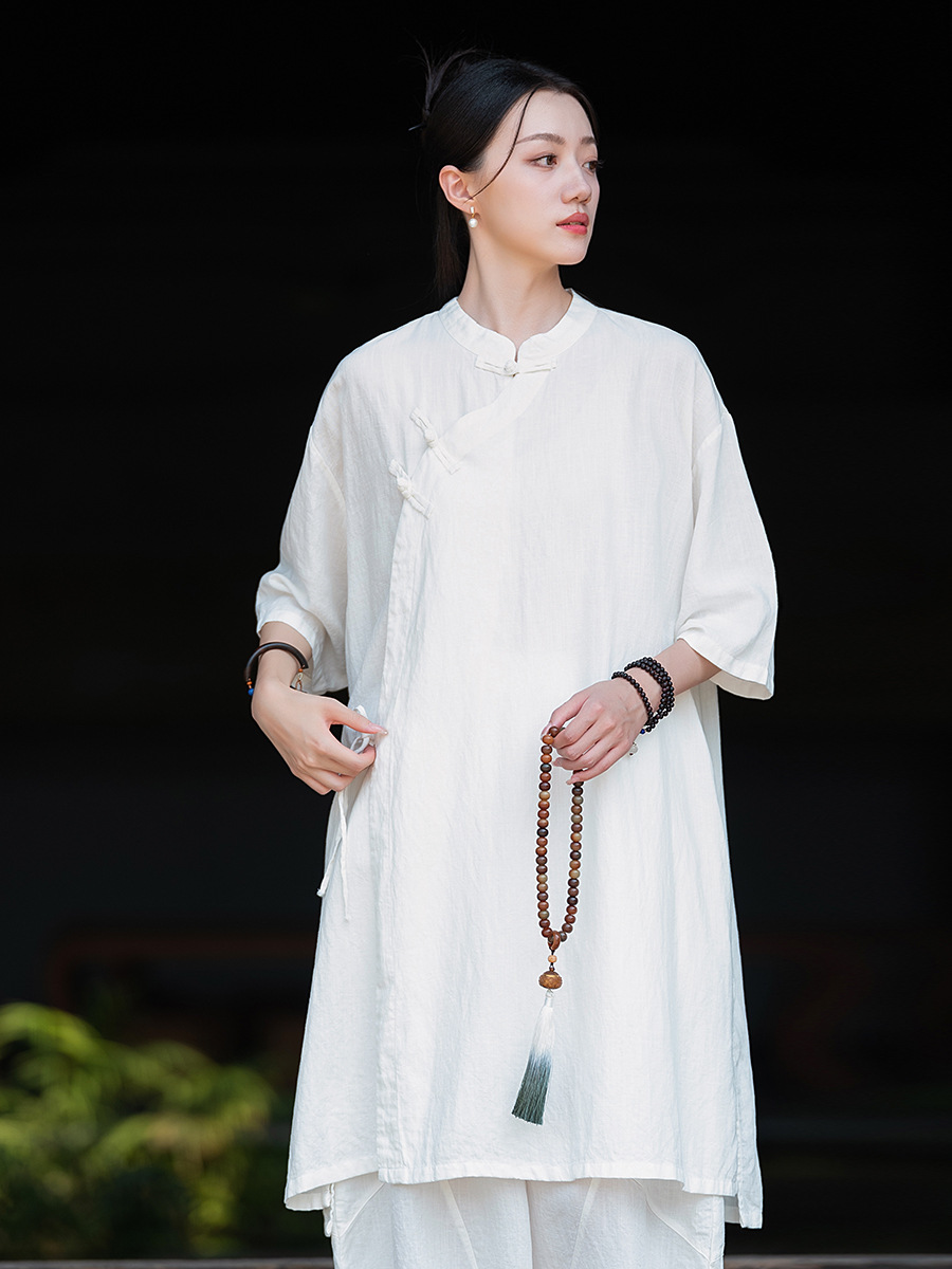 25 New Original Chinese Style Temple Layman Uniform Women's Linen Thin Buddhist Zen Meditation Meditation Practice Zen Uniform